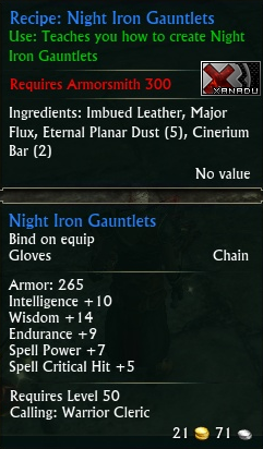 Recipe: Night Iron Gauntlets