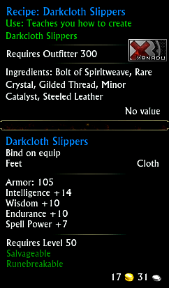 Recipe: Darkcloth Slippers