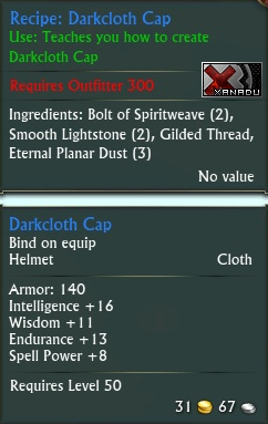 Recipe: Darkcloth Cap