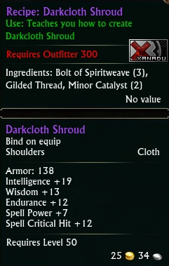 Recipe Darkcloth Shroud